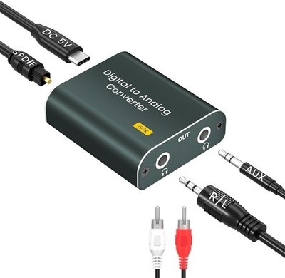 Digital to Analog Audio Converter 192kHz DAC Optical to Dual 3.5mm AUX Adapter
