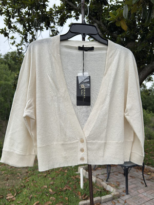 Weekend Max Mara Women' Cardigan Off White Silk Linen Soft Knit Cropped size XL