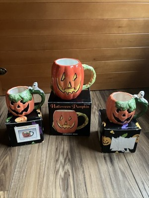 Lot of 3 Vintage 1995 Halloween Pumpkin Ghost Mugs | New in Box | NOS Oversized