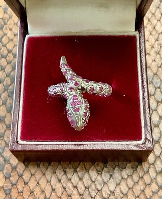 ALTER BREITER RING MASSIV SILBER WEISSGOLD VERMEIL - ECHTE RUBINE