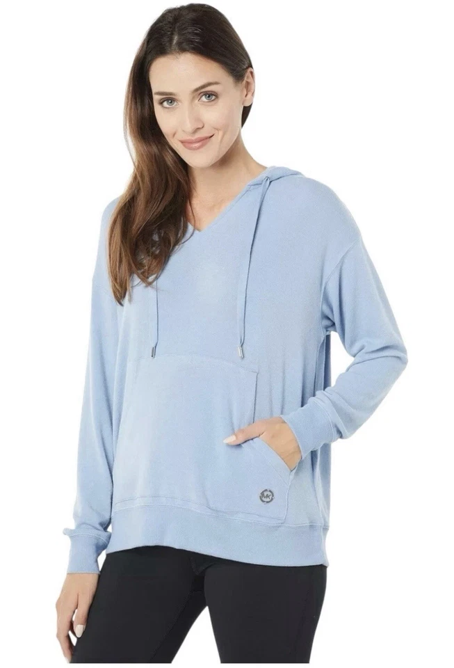 Michael Kors Mujer Acogedora Sudadera Cambray Azul Claro Con Sudadera con Capucha Talla OX Foto 3 de 4