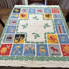Vintage Sweden Provinces Tablecloth Swedish Heraldry Souvenir Linen 44x48