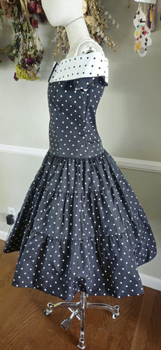 Vestido Vintage A J BARI Lunares Blanco y Negro Años 80 Hace Años 50 - Imagen 3 de 6