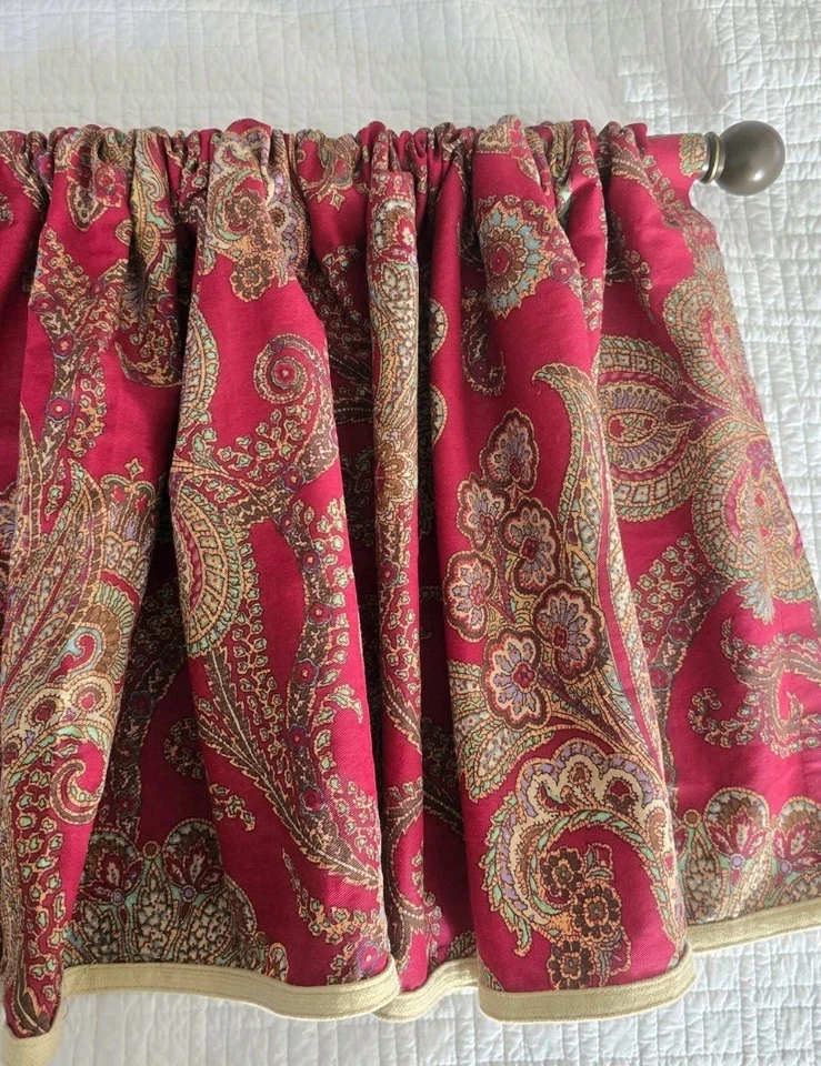 3 Vtg Ralph Lauren CHAPS Juliette Curtain Valance Panels Red Paisley 17x79 - Image 4 of 4