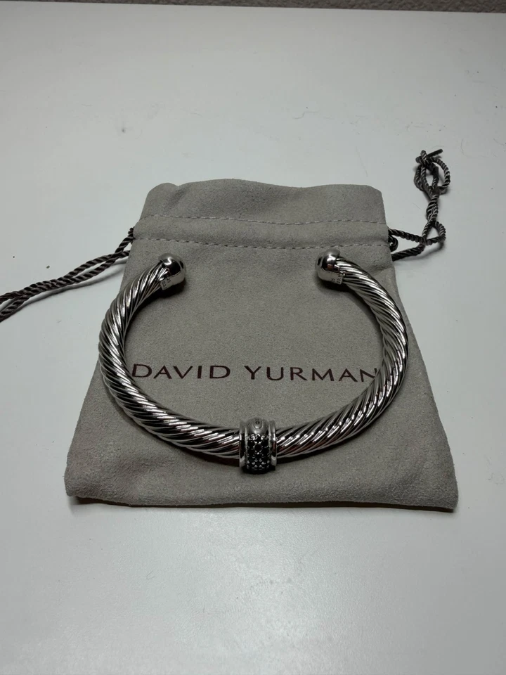 David Yurman Sterling Silver 7mm Pave Black Diamond Cable Cuff Bracelet SZ:M - Image 2 of 4