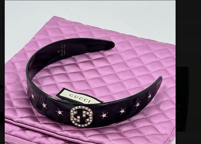 Authentisches Gucci ineinandergreifendes G Strass Sterne Stirnband schwarz...