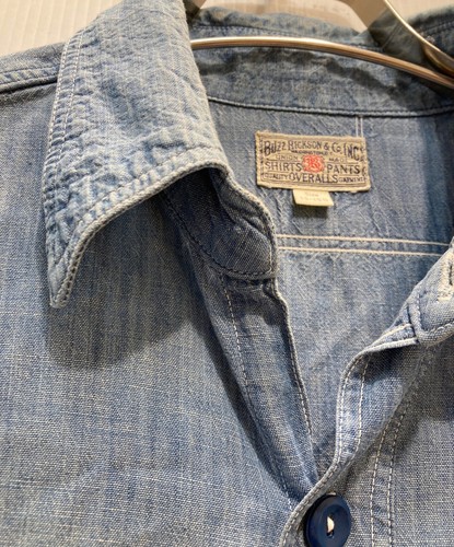 Buzz Rickson’s Indigo S/S Button-Down Shirt Size 15 Japan Workwear - Picture 5 of 7