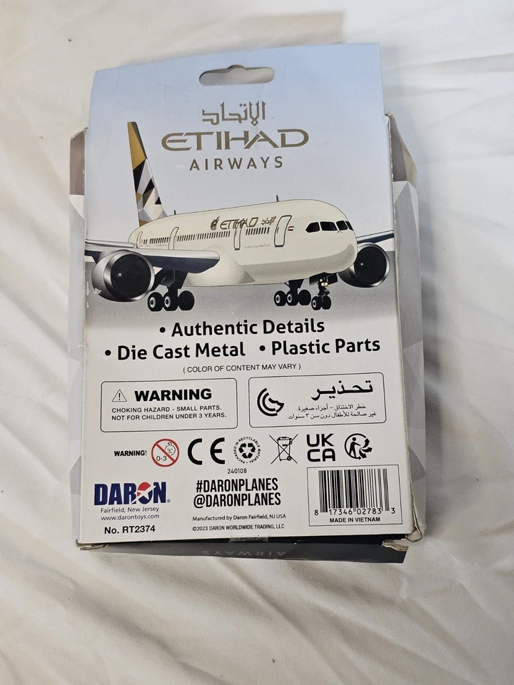 Avión de juguete miniatura Ethiad Airways 5,25" envergadura fundido a presión Foto 2 de 4