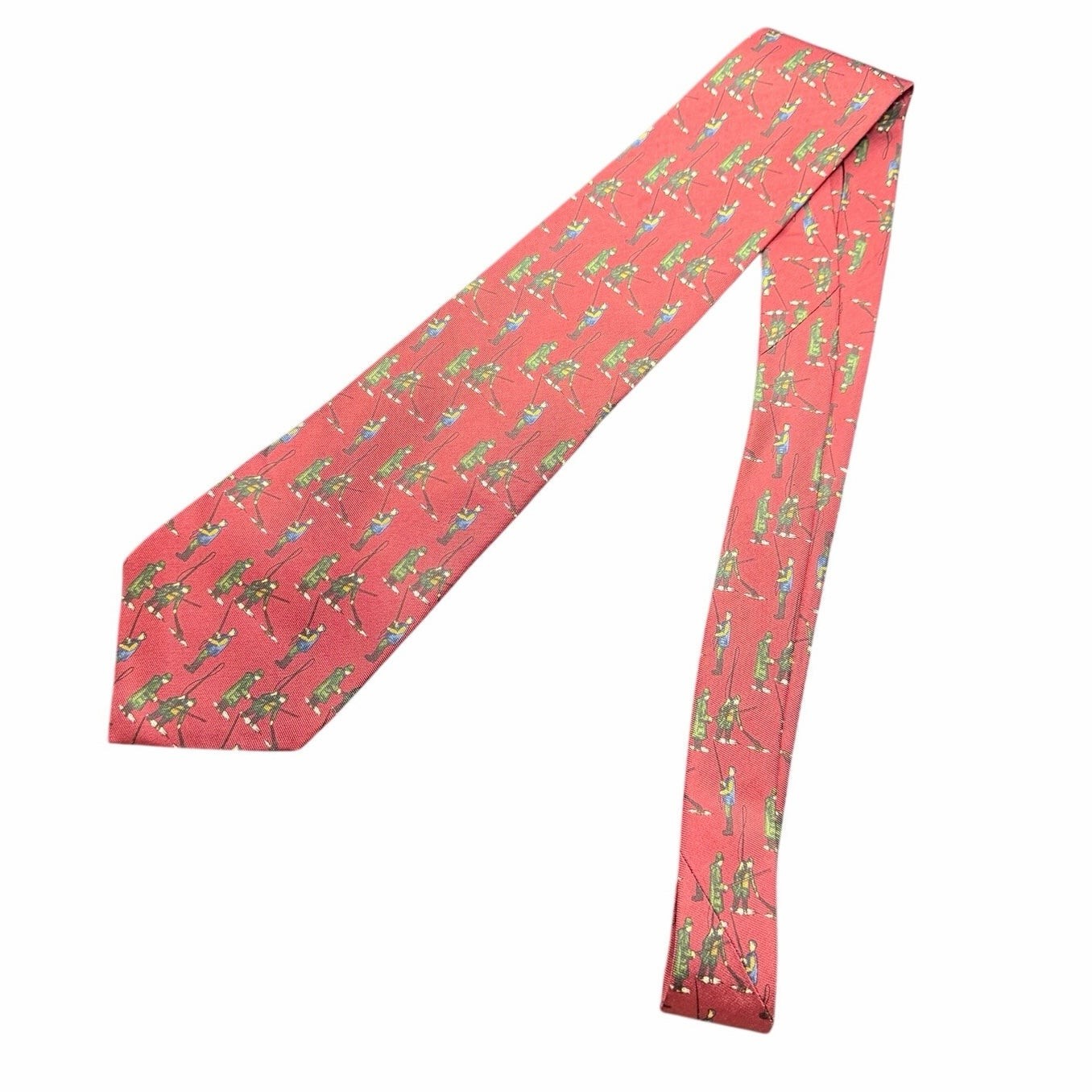 Vintage polo Ralph Lauren red neck tie fishermen trout fishing fly USA 100% silk