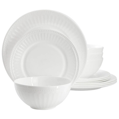 #ad Ultra Swanton Arch 12 Piece Break Resistant Opal Glass Dinnerware Set in White $62.95