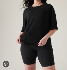 ATHLETA size Large Breezy Serene Tee Modal Blend Slightly Cropped Boxy Black