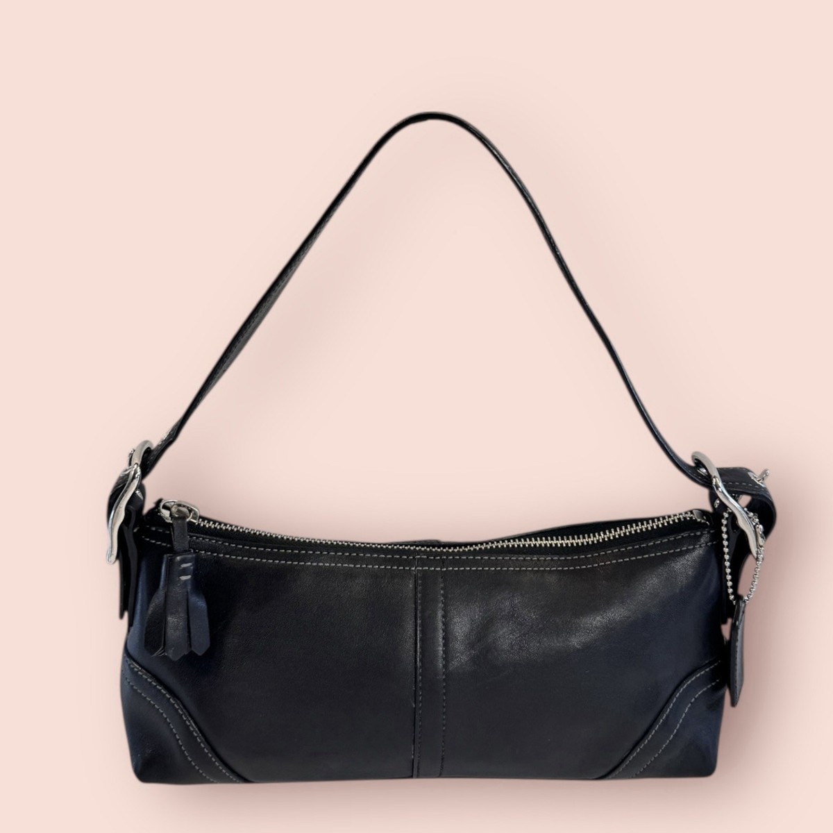 COACH Y2K Vintage Hampton Demi Leather Small Black Hobo Shoulder COACH Y2K Vintage Hampton Demi Leather Small Black Hobo Shoulder