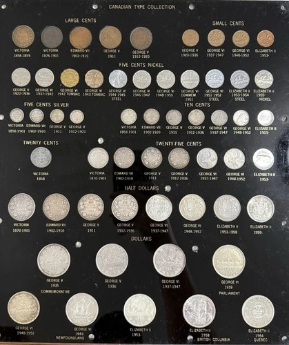 Canadian Type Coin Collection 56pc Silver Dollars Cents Vintage Set Lot Album CA