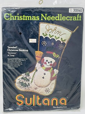 Sultana Christmas Needlecraft Kit 32061 Jeweled Snowman Stocking 18'' Long