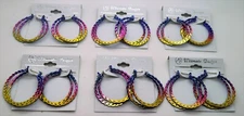 lot of 6/12 pcs rainbow color twisted 2line style hoop fahsion jewelry earrings