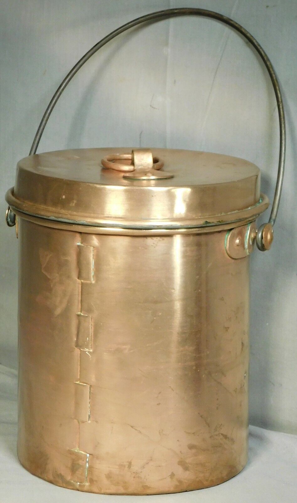 Antique Sweden Copper Handmade Provincial Farmhouse Lunch Pail 19th Century BIG Tania wyprzedaż