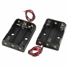 2 Pcs Black Plastic Battery Holder Case Wired for 3 x AAA 1.5V