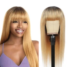 Human Hair Wig with Bangs Straight Non-Remy Brazilian Hair Wigs for Women