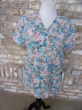 ABSOLUTE SCRUB TOP SZ M  COLORFUL PRINT COTTON BLEND S/S V NECK