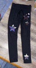 Justice Sz 14/16 Rainbow Star Reverse Sequins Black Leggings Guc