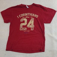 Gildan Mens T shirt Large 1 Corinthians 9:24 Race to Win Red Bible Cotton Blend
