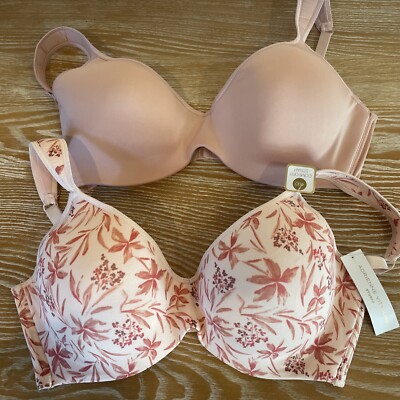 TWO Adrienne Vittadini Pink Flower Push Up Bra Comfort Strap Underwire 40D New