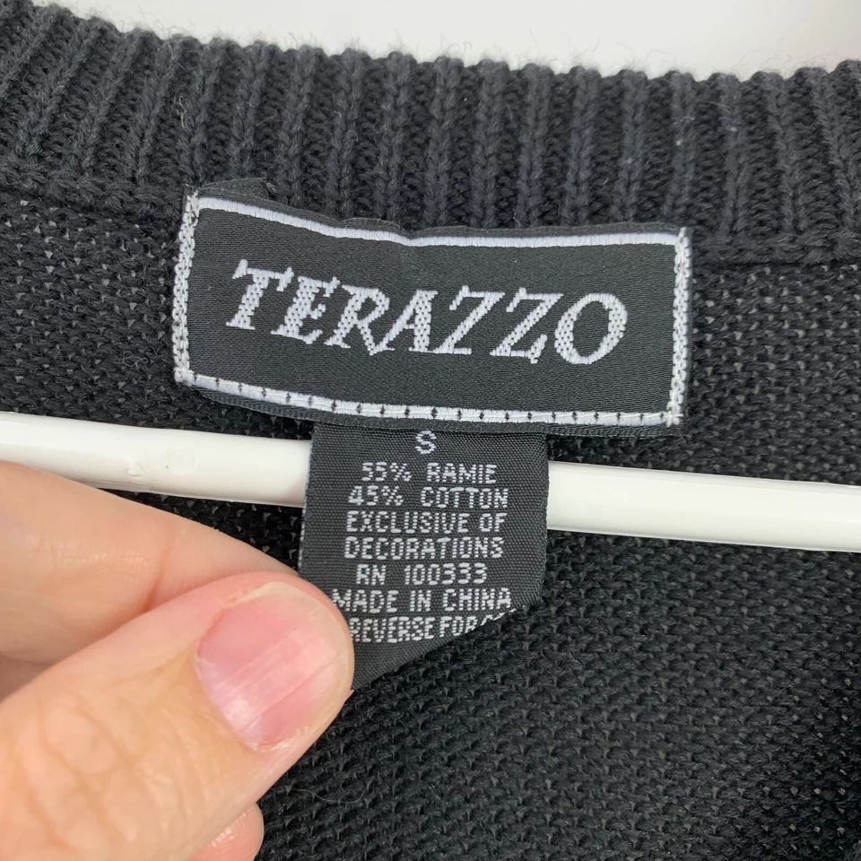 Vintage 90s Terazzo Giraffe Art To Wear Black Long Sleeve Sweater Small - Image 3 of 4