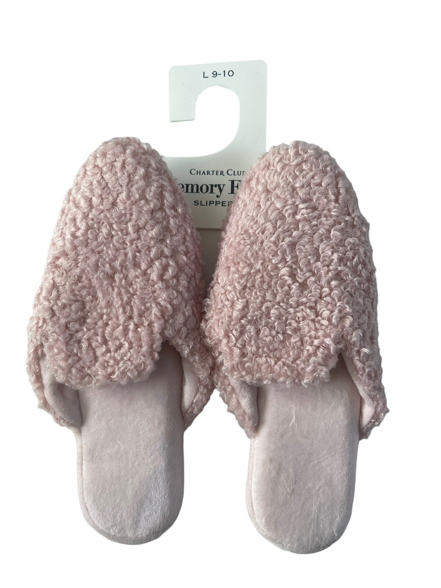 Charter Club 9-10 Teddy Slipon Slippers Blush Pink New In/Outdoor