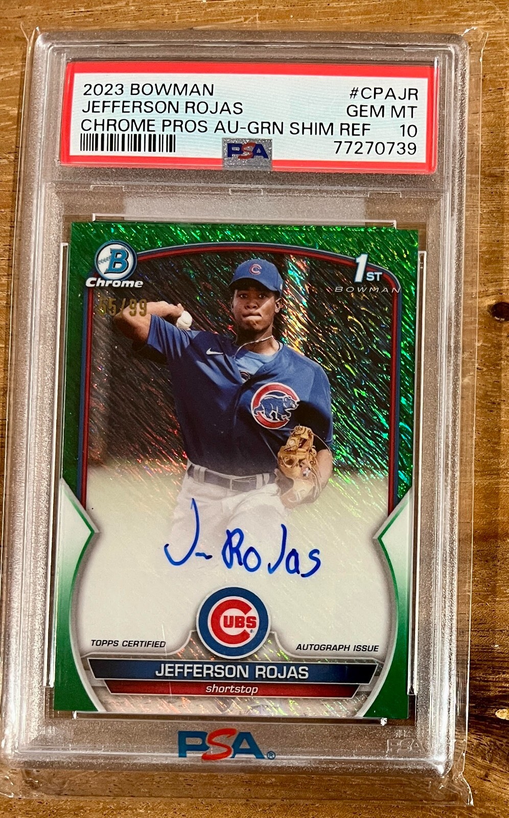 Jefferson Rojas 2023 Bowman Chrome 1st Green Shimmer Auto /99 PSA 10 Cubs CPA-JR