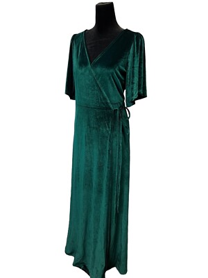 Baltic Born Esmerelda Long sleeve Velvet Wrap Maxi Dress Forest Green  Medium | eBay