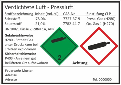 Gefahrgut Aufkleber Atemluft Tauchclub UN 1002 individuelle adresse / Logo