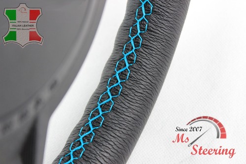 FOR CHRYSLER CIRRUS 95-02 BLACK LEATHER STEERING WHEEL COVER, LIGHT BLUE 2 STIT - Picture 5 of 12