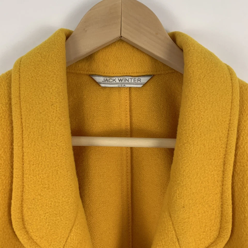 Vintage 60s 70s Jack Winter Mens Small Mustard Yellow 100% Wool Pea Coat USA  - Image 2 of 4