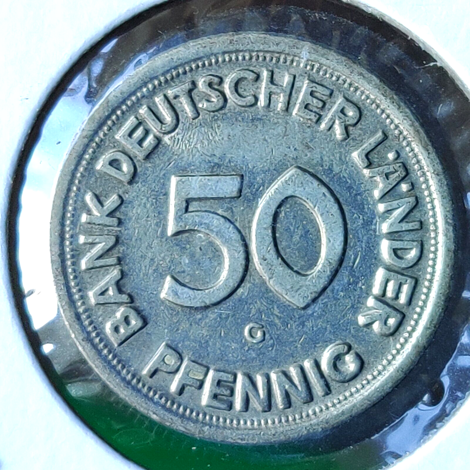 GERMANY-FEDERAL REPUBLIC 50 Pfennig 1949-G Bank Deutscher Lander High