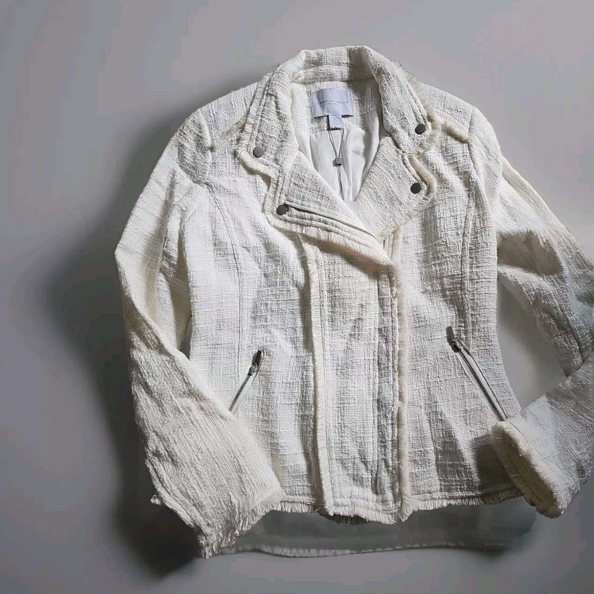 Carolina Belle Montreal Moto Jacket Tweed Frayed Trim Women's SZ M
