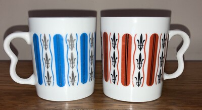 Vintage Set of 2 Nasco Retro Coffee Mugs Blue & Rust