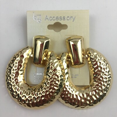 Massive Shiny Doorknocker Earrings Hammered Texture Silver Gold Tone YOU CHOOSE