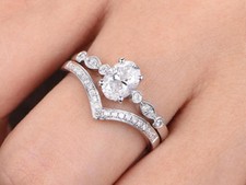 2ct Oval Cut Simulated Diamond Bridal Set Engagement Ring 14k White Gold Plated