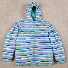 The North Face Puffer Jacket Youth Girls L Blue Striped Full Zip Quilted Hooded
