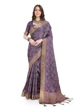 Women's Silk Blend Ajrakh Printed Saree With Unstitched Blouse