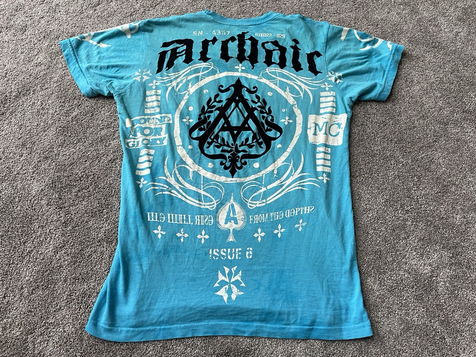 Archaic Affliction Shirt Mens Medium Light Blue Y2K Grunge Punk Skate Puff Print