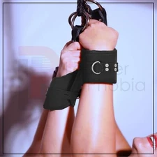 Cow Hide Heavy Leather Padded Wrist Hand Cuffs Suspension Cuffs Lockable 2 Piece