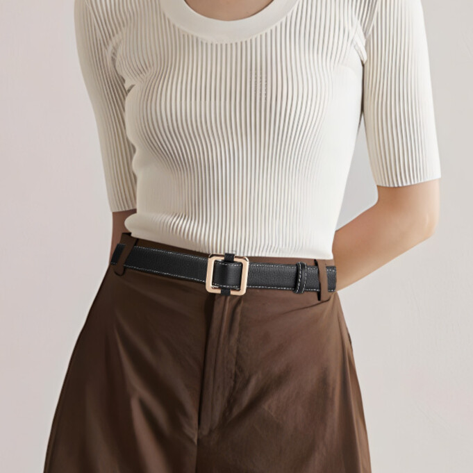 Pantalones de mezclilla de cuero de vaca duraderos para damas Cintura Metal Dorado Cinturón Nudo ajustable