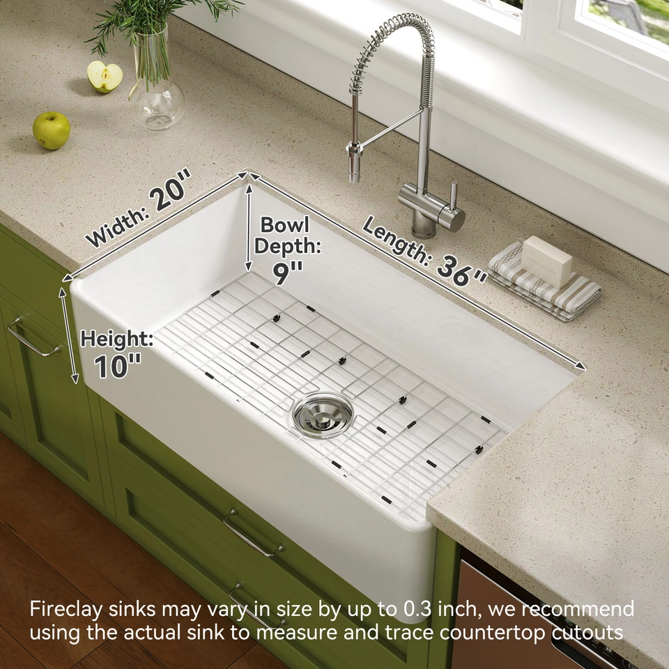 White Farmhouse Sink 36 ''x 20 '' Fireclay Farm Undermount Kitchen Front Sink - Image 2 of 4