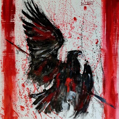 ORIGINAL MARIO MENDOZA VERWUNDETER ADLER ÖLGEMÄLDE POP MODERN ART PORTRAIT