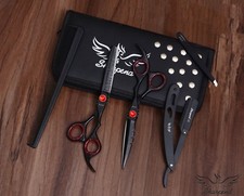 PROFESSIONAL BLACK HAIRDRESSING HAIR CUTTING THINNING BARBER SCISSORS SET 6.5