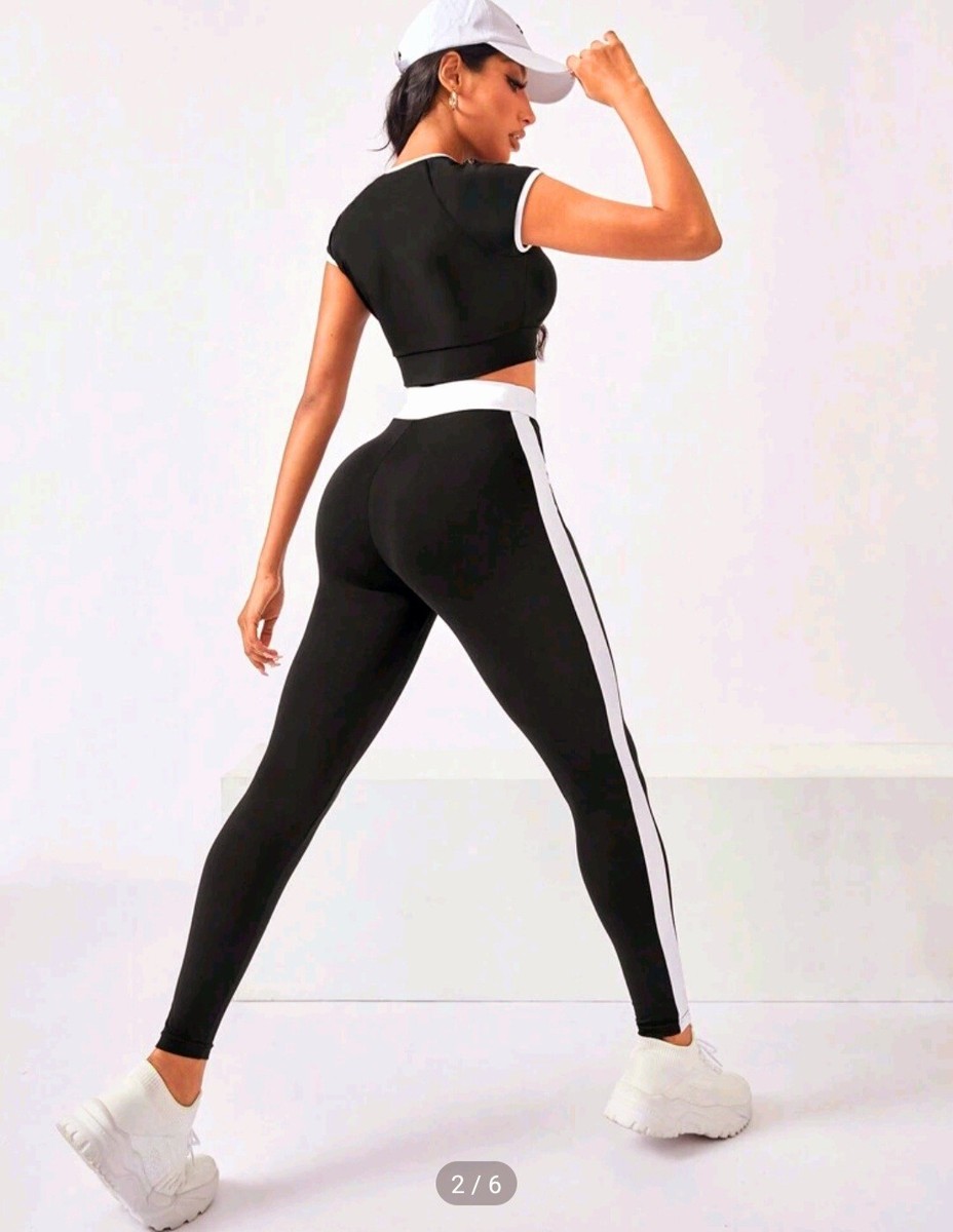 Shein Casual pc Sport Gym Work Out Outfit Black White Cropp