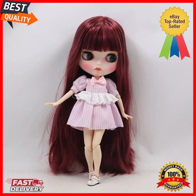 Nude Blythe Doll 12'' Jointed Body White Matte Face Red Hair 1/6 BJD Toy Cute