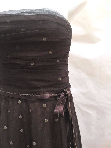 BCBG MaxAzria M Strapless Dress Brown Polka Dot Tulle Formal Prom - Picture 2 of 5