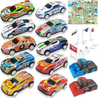TOYABI 21 Pezzi Macchinine per Bambini Set, 10 Mini Macchine Giocattolo con Lanc